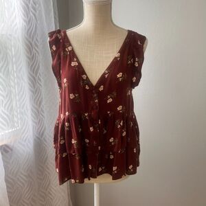 American Eagle Women's Floral Tiered Button Up Top Size M Boho Fairy Romantic